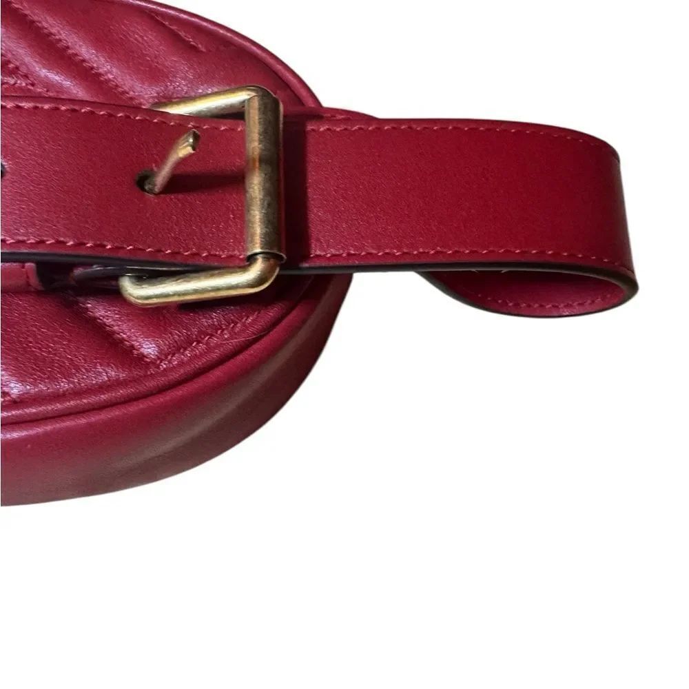 Gucci Red Chevron Quilted Matelasse Leather GG Marmont Waist Belt Bag Auth - Picture 11 of 16